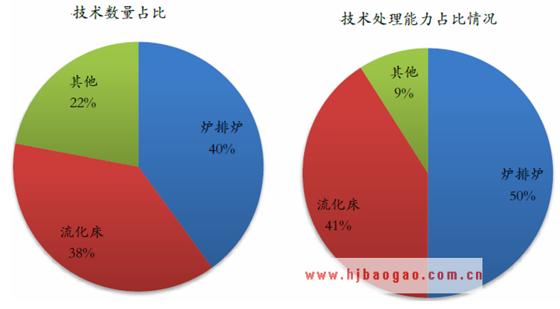 我国垃圾焚烧厂各技术数量及处理能力